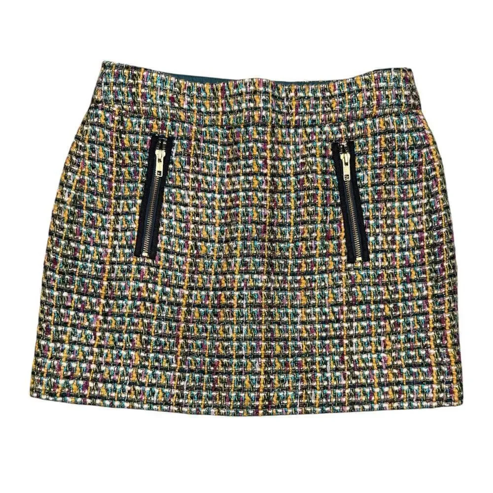 J.Crew Multicolor Tweed Zip Pocket Mini Skirt Size 2